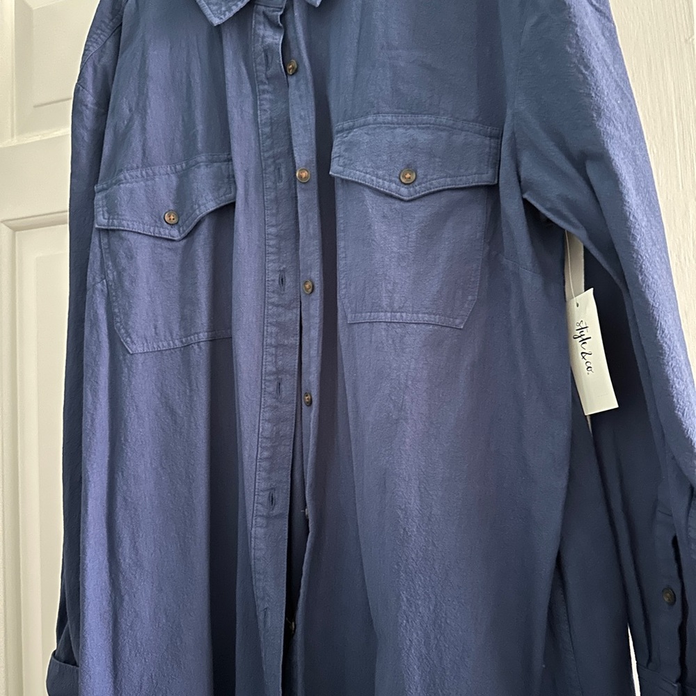 Blue Button-Up Shirt Dress